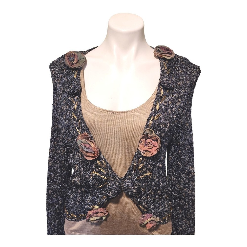Ball of Cotton Vtg Silk Blend Cardigan Crop Sweater Womens Large‎ Floral USA